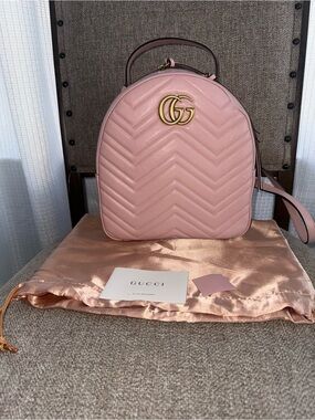 Gucci Pink Chevron GG Mini Backpack with Gold Hardware